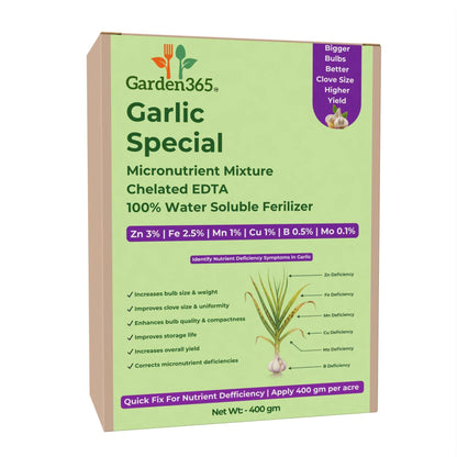 Garlic Special Micronutrient Fertilizer  (लहसुन | ಬೆಳ್ಳುಳ್ಳಿ | వెల్లుల్లి | பூண்டு | വെളുത്തുള്ളി)  EDTA Chelated 100% Water Soluble Fertilizer – 400g per Acre