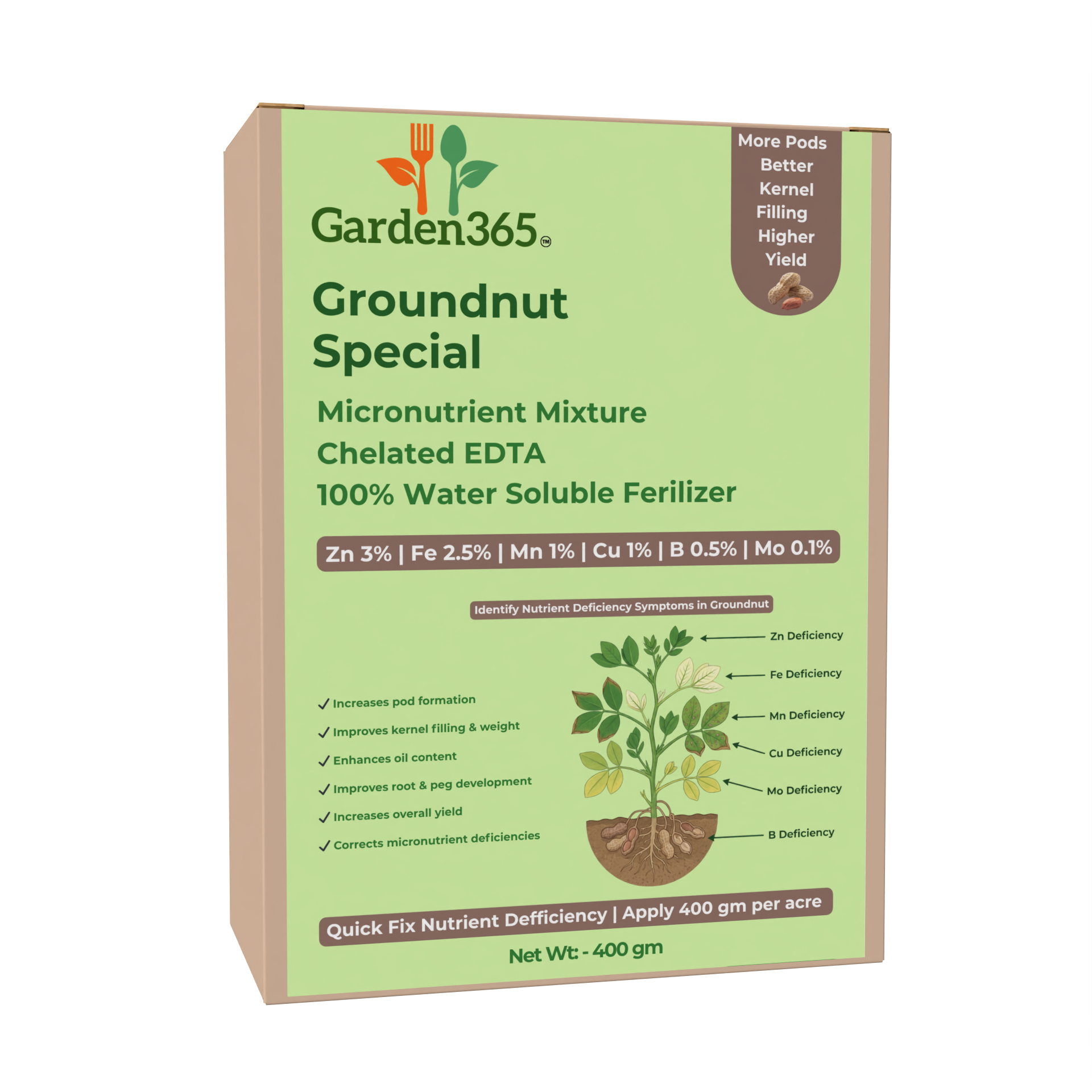 Groundnut Special Micronutrient Fertilizer  (मूंगफली | ಕಡಲೆಕಾಯಿ | వేరుసెనగ | நிலக்கடலை | നിലക്കടല)  EDTA Chelated 100% Water Soluble Fertilizer – 400g per Acre