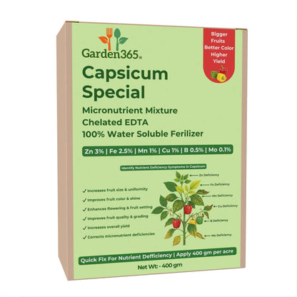 Capsicum Special Micronutrient Fertilizer  (शिमला मिर्च | ಕ್ಯಾಪ್ಸಿಕಂ | క్యాప్సికం | குடைமிளகாய் | ക്യാപ്സിക്കം)  EDTA Chelated 100% Water Soluble Fertilizer – 400g per Acre