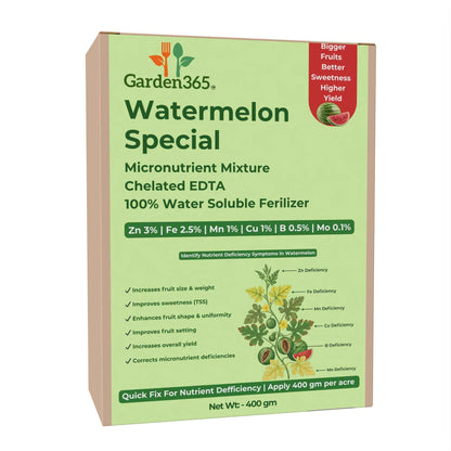 Watermelon Special Micronutrient Fertilizer  (तरबूज | ಕಲ್ಲಂಗಡಿ | పుచ్చకాయ | தர்பூசணி | തരബൂശ)  EDTA Chelated 100% Water Soluble Fertilizer – 400g per Acre