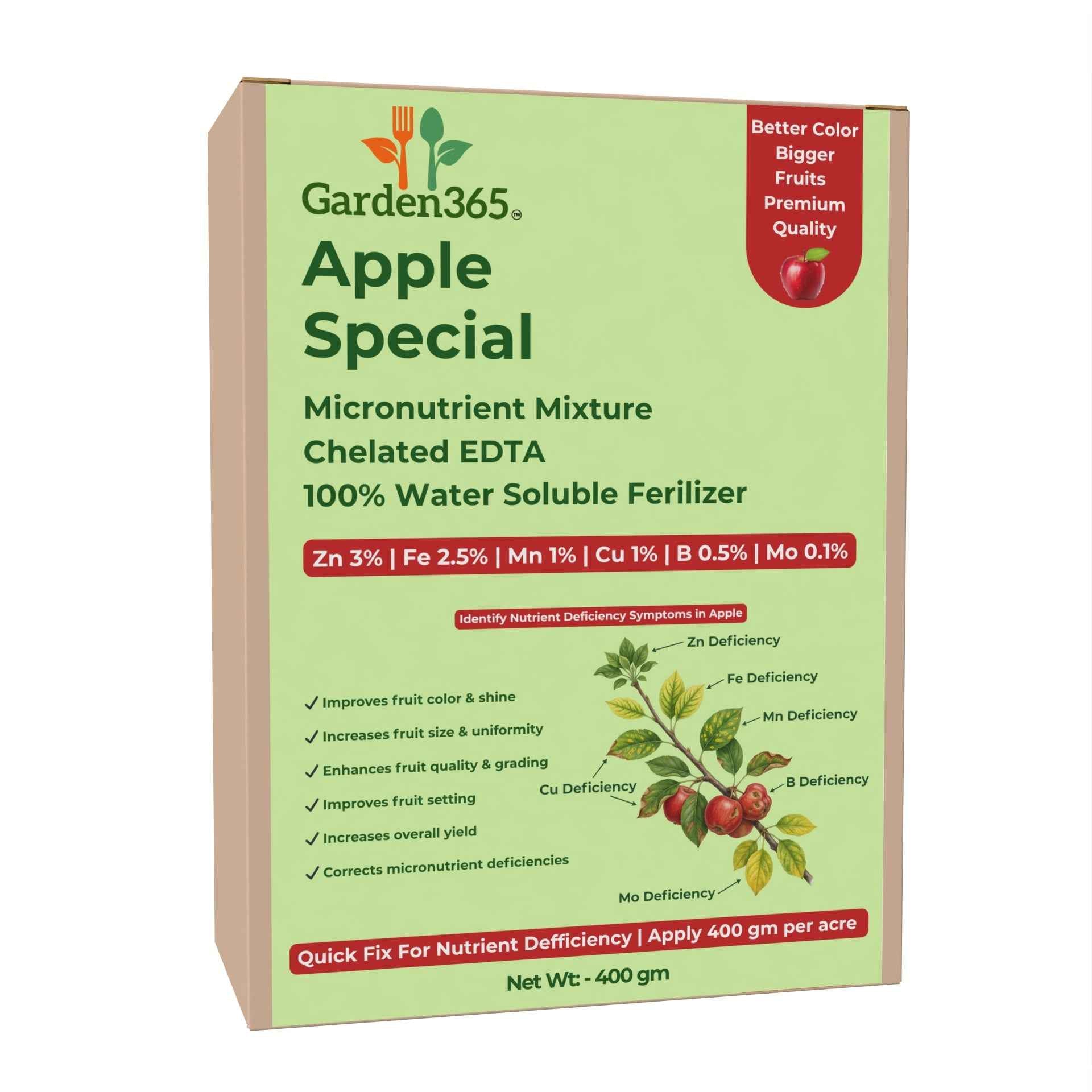 Apple Special Micronutrient Fertilizer  (सेब | ಸೇಬು | ఆపిల్ | ஆப்பிள் | ആപ്പിൾ)  EDTA Chelated 100% Water Soluble Fertilizer – 400g per Acre
