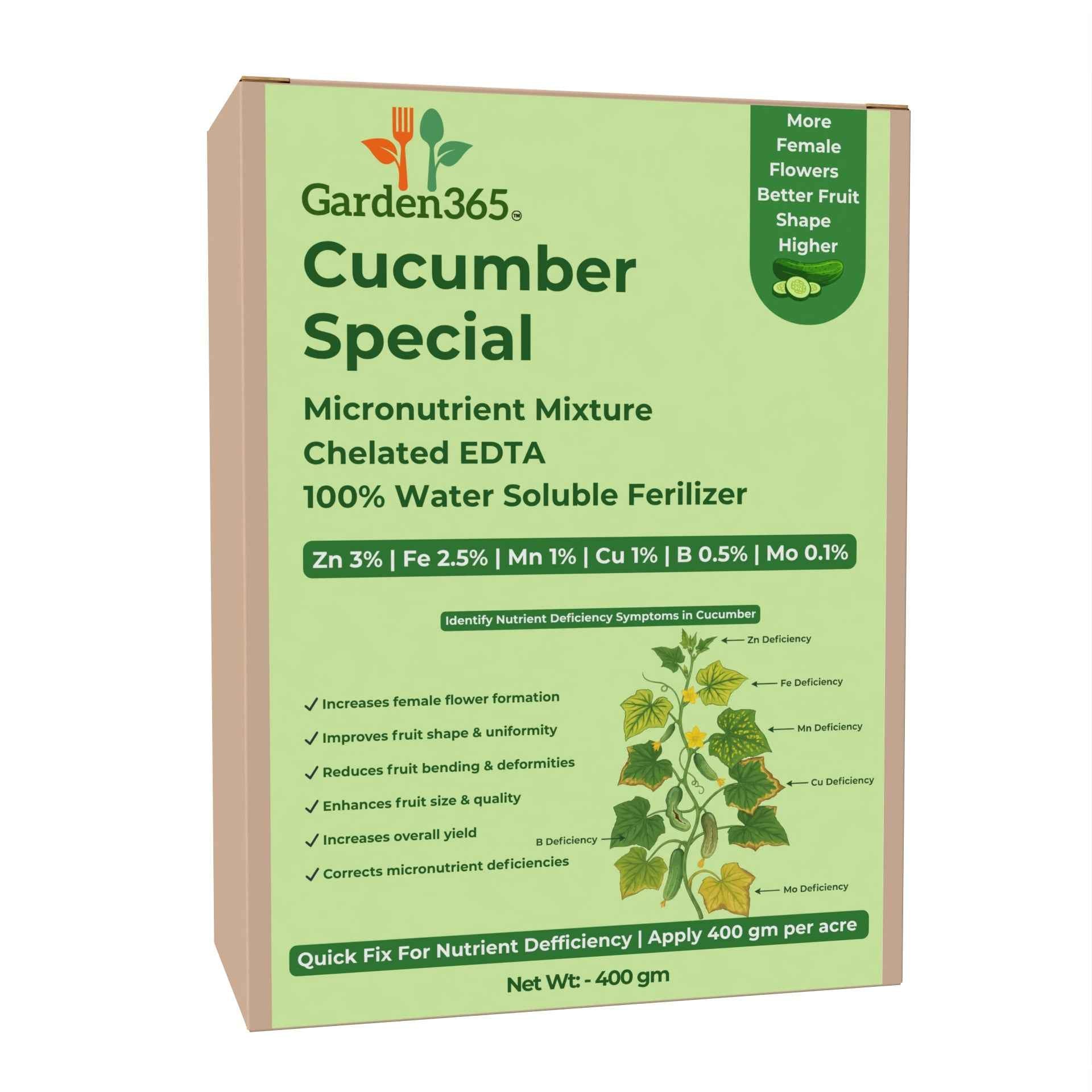 Cucumber Special Micronutrient Fertilizer  (खीरा | ಸೌತೆಕಾಯಿ | దోసకాయ | வெள்ளரிக்காய் | വെള്ളരിക്ക)  EDTA Chelated 100% Water Soluble Fertilizer – 400g per Acre
