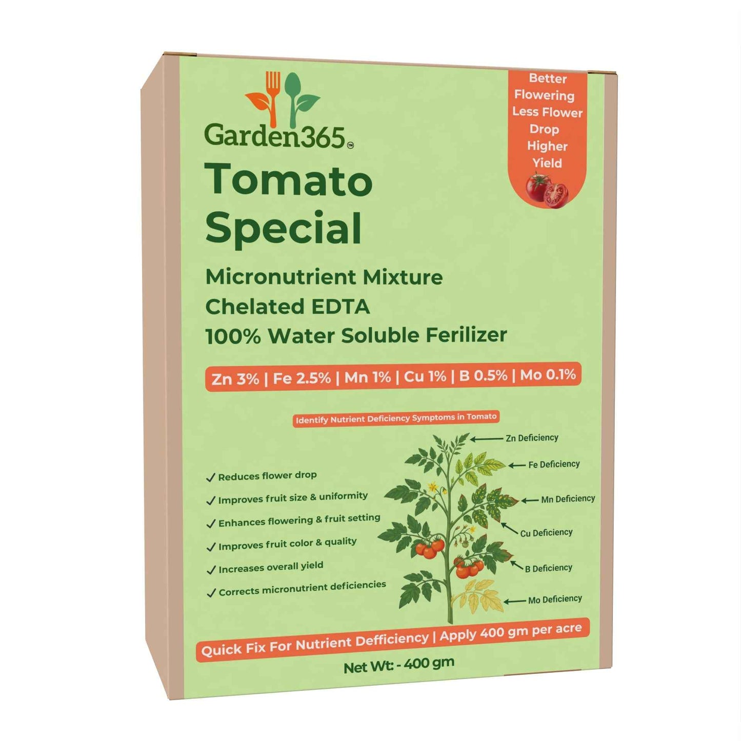 Tomato Special Micronutrient Fertilizer  (टमाटर | ಟೊಮೇಟೊ | టమాటా | தக்காளி | തക്കാളി)  EDTA Chelated 100% Water Soluble Fertilizer – 400g per Acre