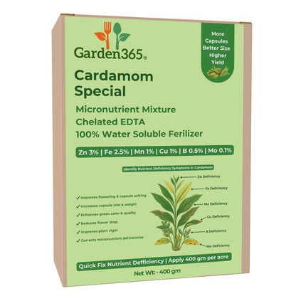 Cardamom Special Micronutrient Fertilizer  (इलायची | ಏಲಕ್ಕಿ | యాలకులు | ஏலக்காய் | ഏലക്ക)  EDTA Chelated 100% Water Soluble Fertilizer – 400g per Acre
