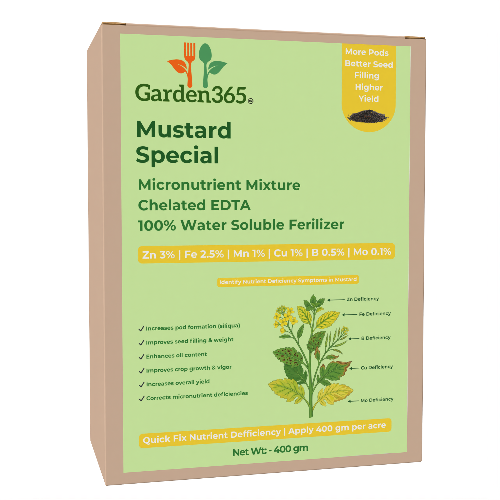 Mustard Special Micronutrient Fertilizer  (सरसों | ಸಾಸಿವೆ | ఆవాలు | கடுகு | കടുക്)  EDTA Chelated 100% Water Soluble Fertilizer – 400g per Acre