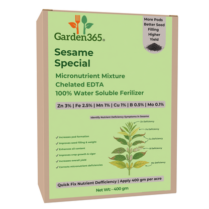 Sesame Special Micronutrient Fertilizer  (तिल | ಎಳ್ಳು | నువ్వులు | எள் | എള്ള്)  EDTA Chelated 100% Water Soluble Fertilizer – 400g per Acre