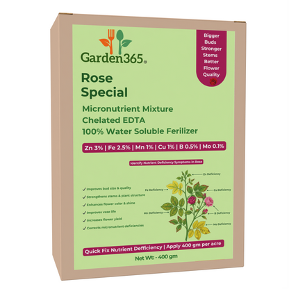 Rose Special Micronutrient Fertilizer  (गुलाब | ಗುಲಾಬಿ | గులాబీ | ரோஜா | റോസ്)  EDTA Chelated 100% Water Soluble Fertilizer – 400g per Acre