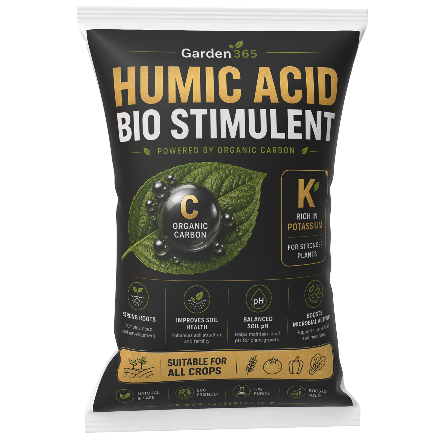 Humic Acid Bio Stimulant | Potassium Humate Shiny Flakes 98% | 100% Water Soluble | Organic Carbon Soil Booster for All Crops