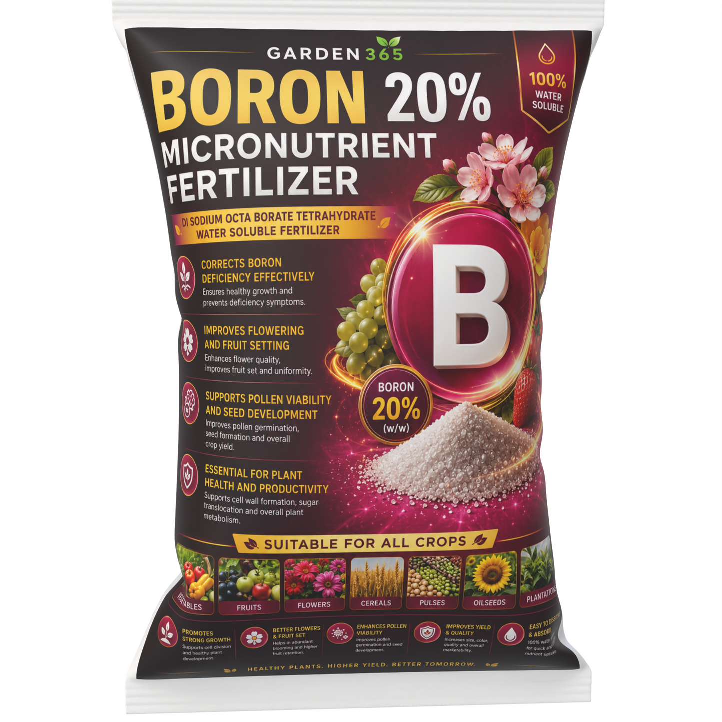 Boron 20% -Sodium Octaborate Tetrahydrate  – Water Soluble Boron Micronutrient Fertilizer for Flowering & Fruit Set