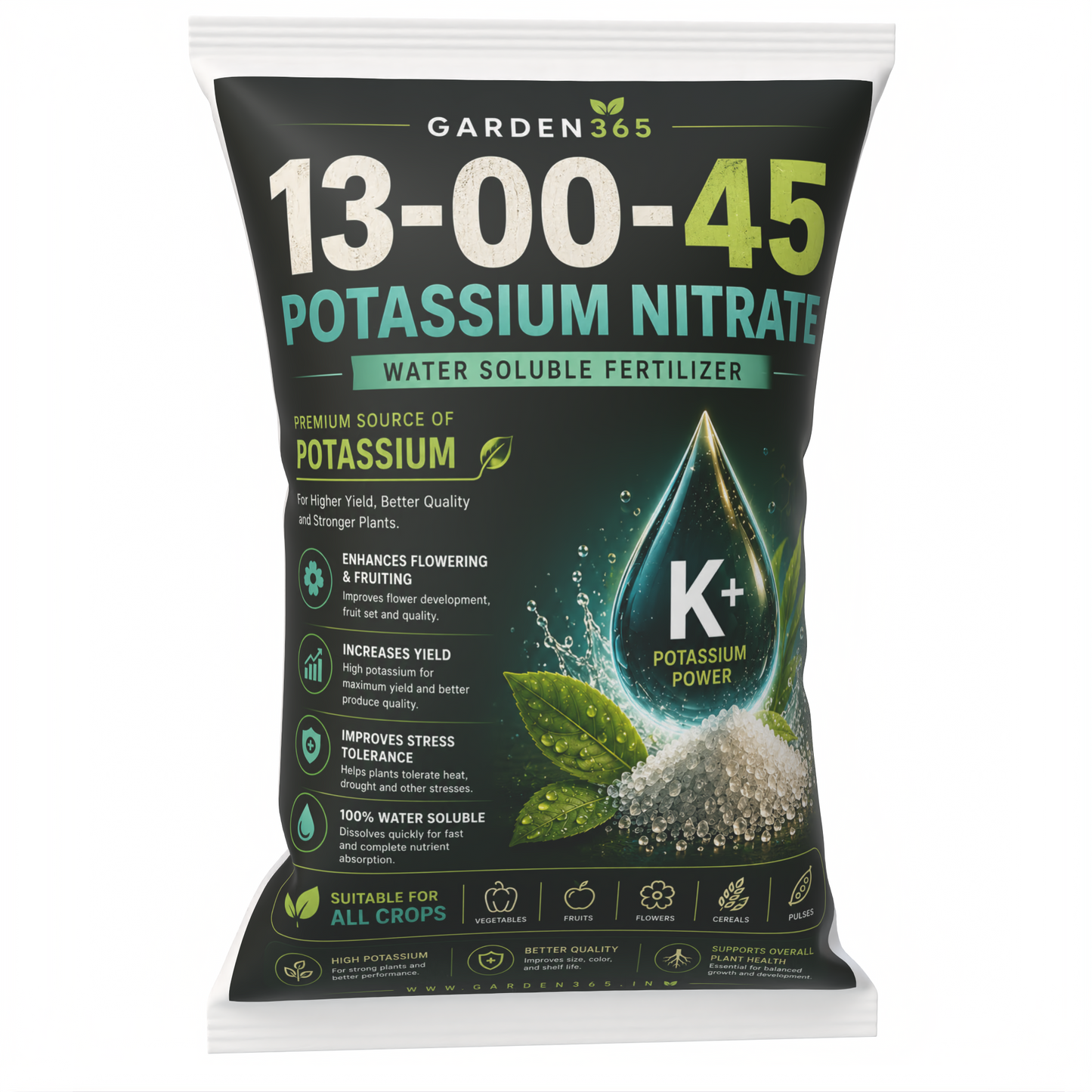 Potassium Nitrate 13:00:45 – Water Soluble Nitrate Potash Fertilizer for Flowering, Fruit Size & Quality