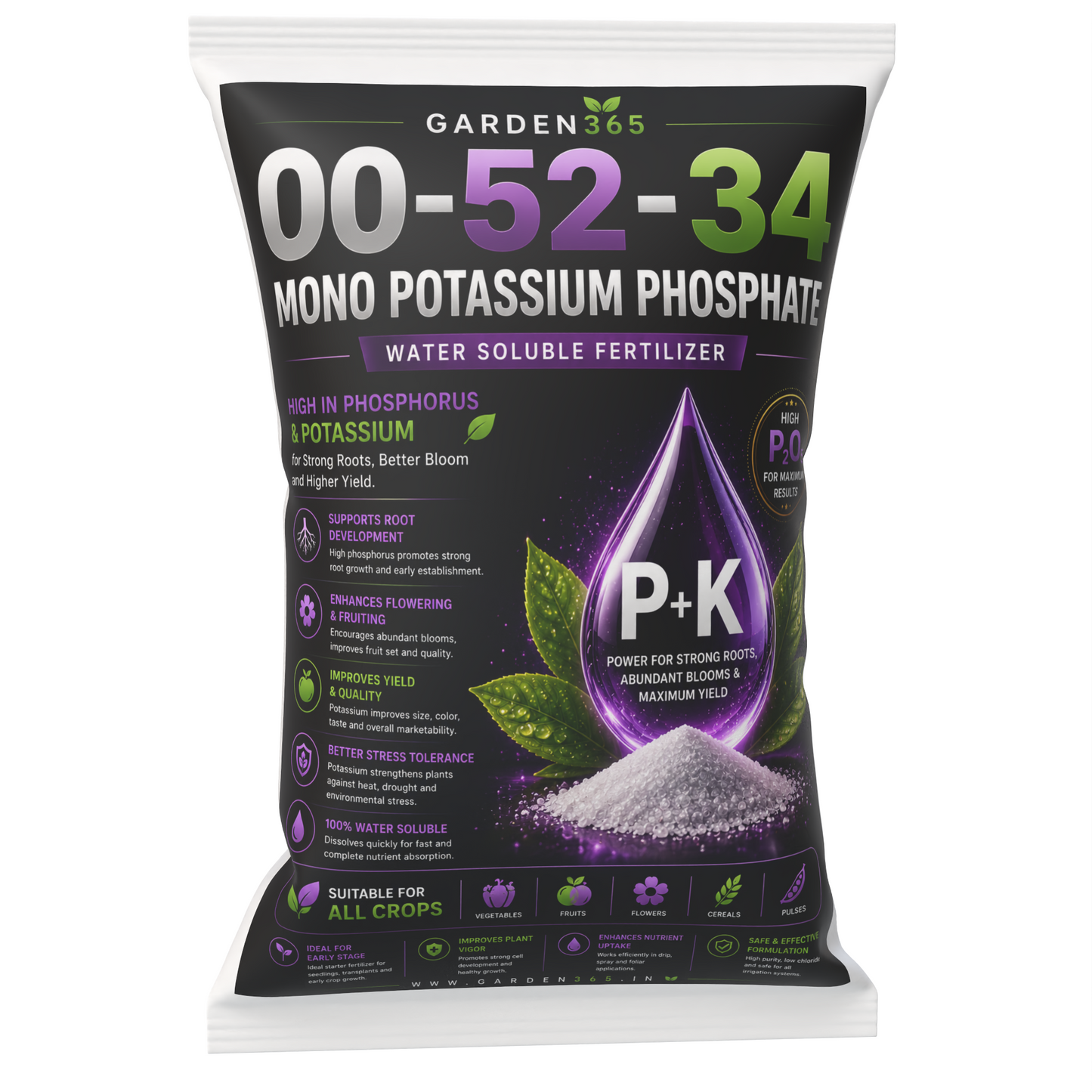 Mono Potassium Phosphate (MKP) 00:52:34 – Water Soluble Phosphorus & Potassium Fertilizer for Flowering & Fruit Development