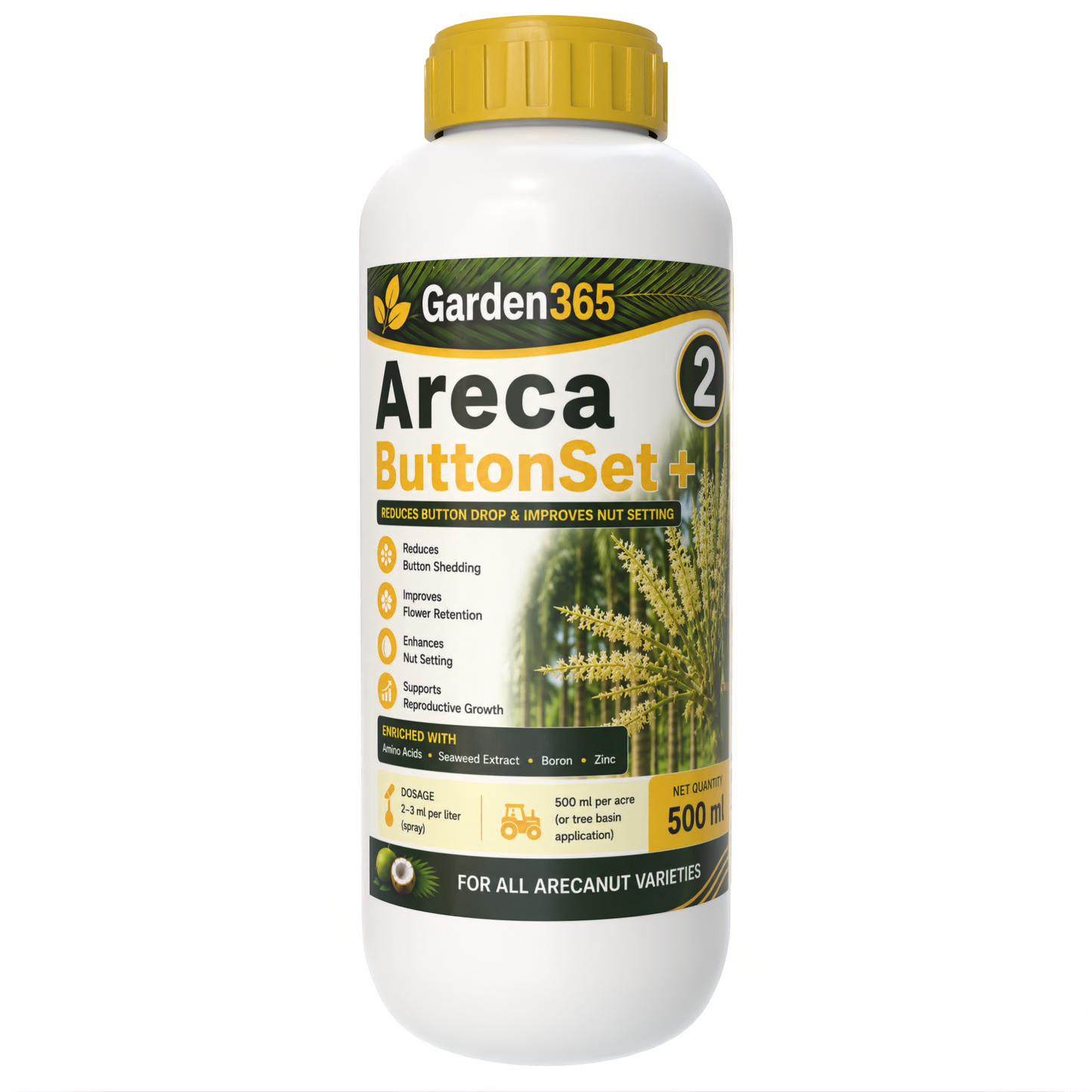 Arecanut Yield Booster Kit – Areca 1 LeafMax+ | Areca 2 ButtonSet+ | Areca 3 NutFill+ for Higher Yield, Nut Size & Quality
