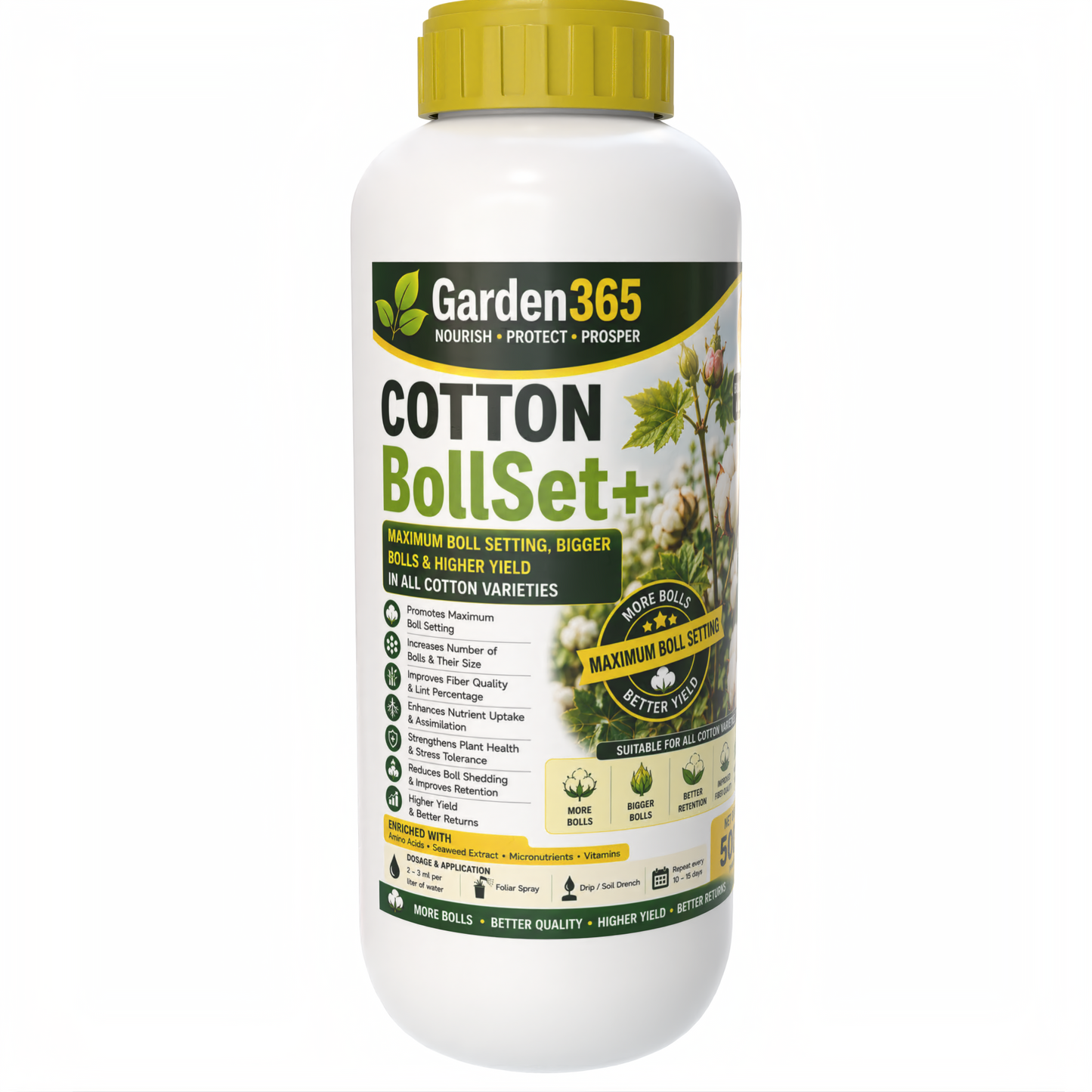Cotton Yield Booster Kit – Cotton 1 BranchMax+ | Cotton 2 BollSet+ | Cotton 3 YieldMax+ for Higher Yield, Boll Size & Fiber Quality