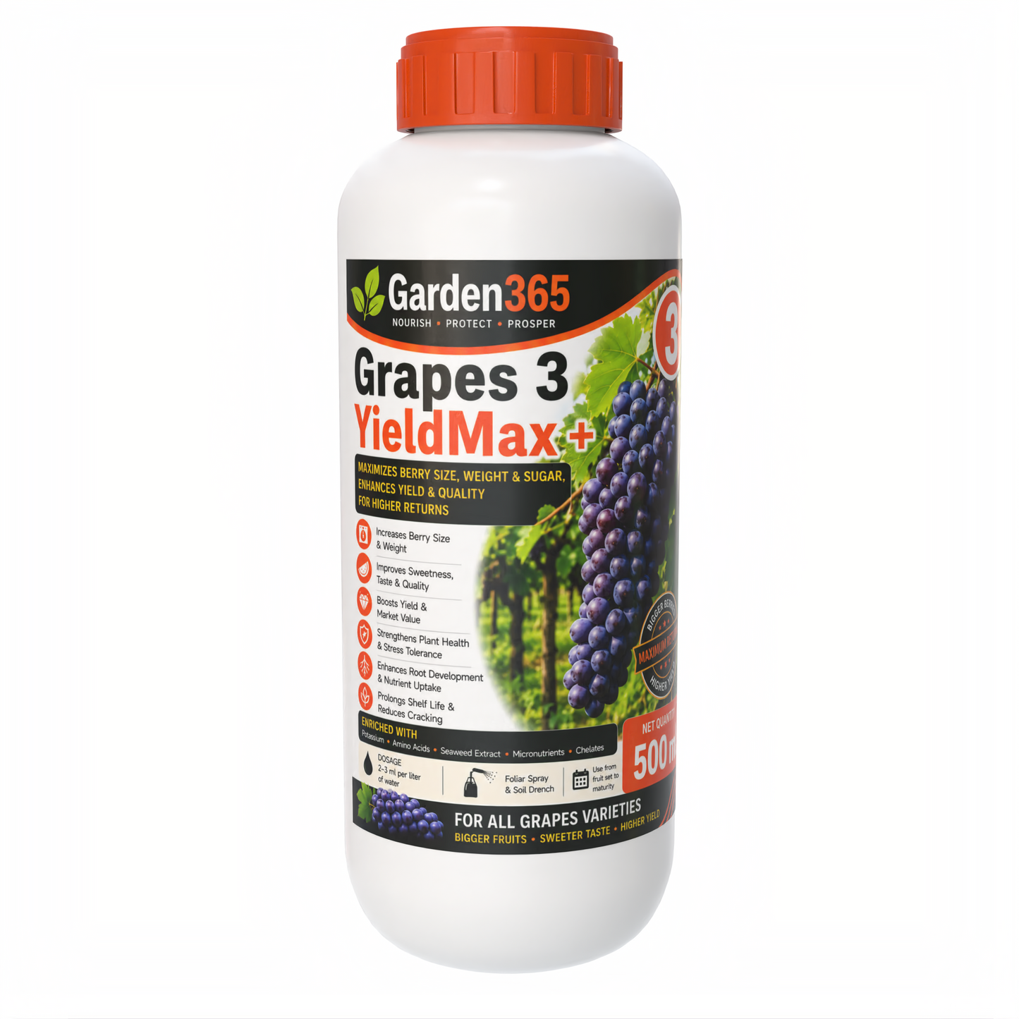 Grapes Yield Booster Kit – Grapes 1 Vine Grow+ | Grapes 2 BerrySet+ | Grapes 3 YieldMax+ for Higher Yield, Better Berry Size, Improved Sweetness & Premium Grape Quality