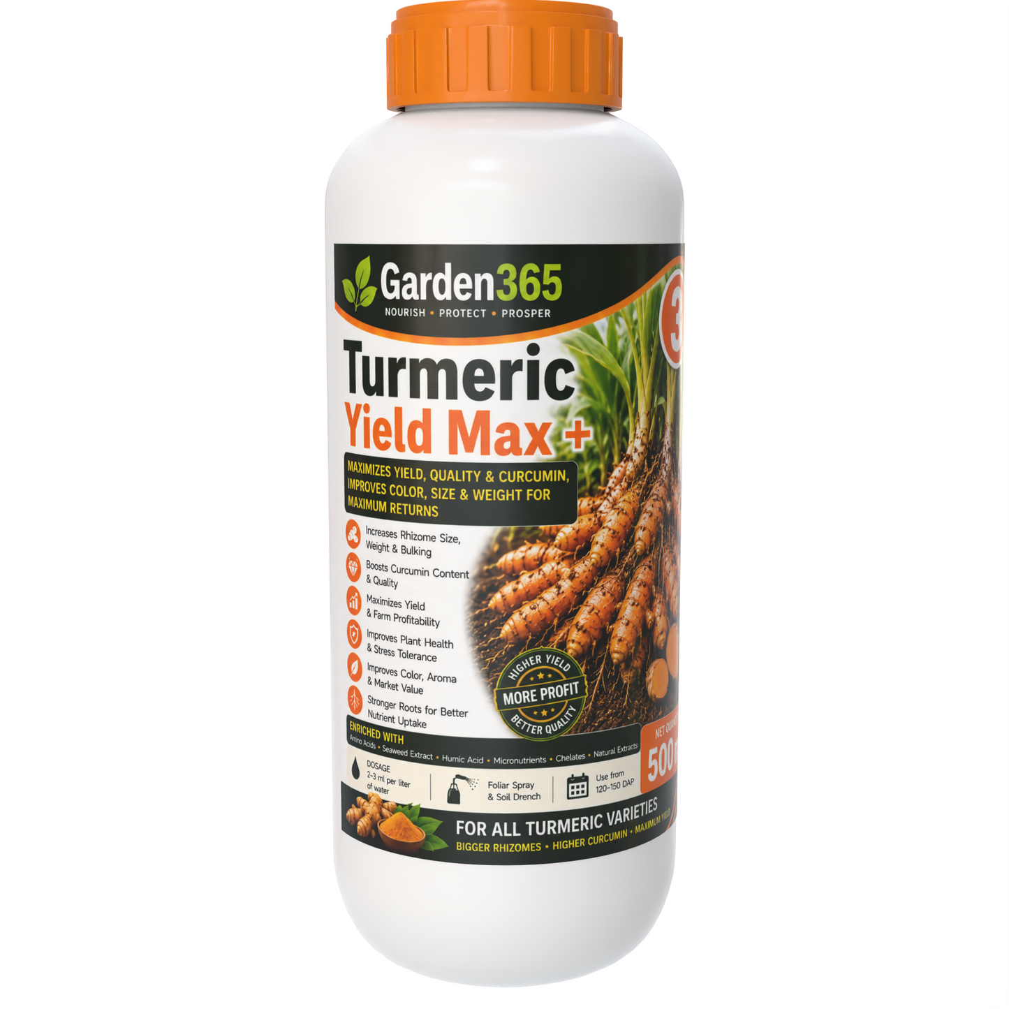 Turmeric Yield Booster Kit – Turmeric 1 RhizoMax+ | Turmeric 2 BulkingSet+ | Turmeric 3 Yield Max+ for Bigger Rhizomes, Higher Curcumin Content, Improved Quality & Maximum Yield