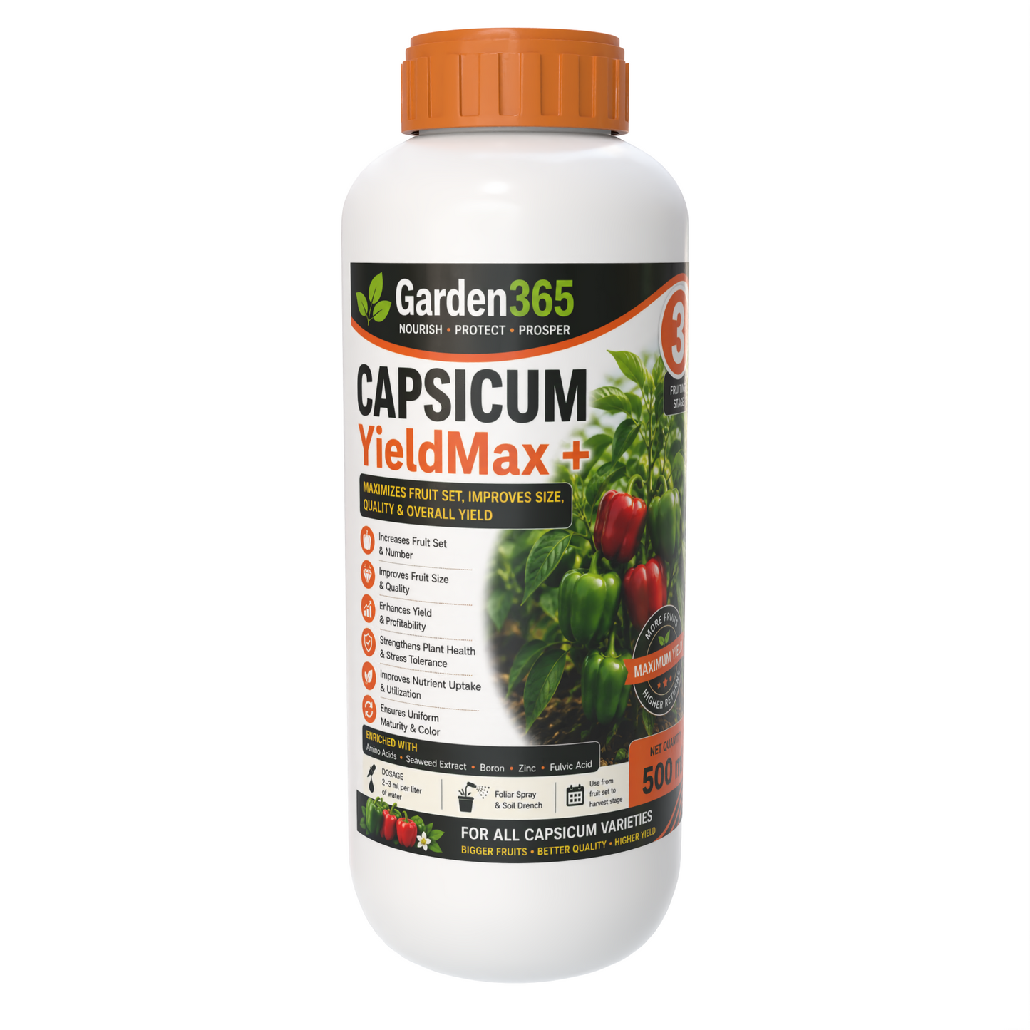 Capsicum Yield Booster Kit – Capsicum 1 GrowthMax+ | Capsicum 2 FlowerSet+ | Capsicum 3 YieldMax+ for Higher Yield, Fruit Size & Quality