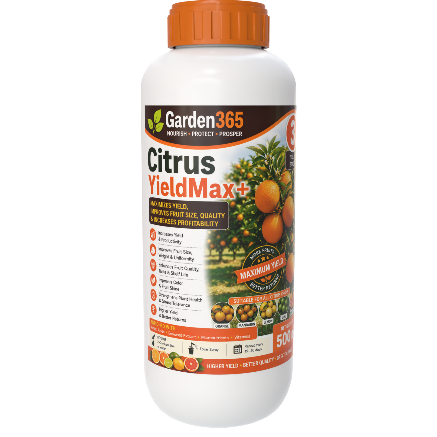Citrus Yield Booster Kit – Citrus 1 CanopyMax+ | Citrus 2 FruitSet+ | Citrus 3 YieldMax+ for Higher Yield, Fruit Size & Quality