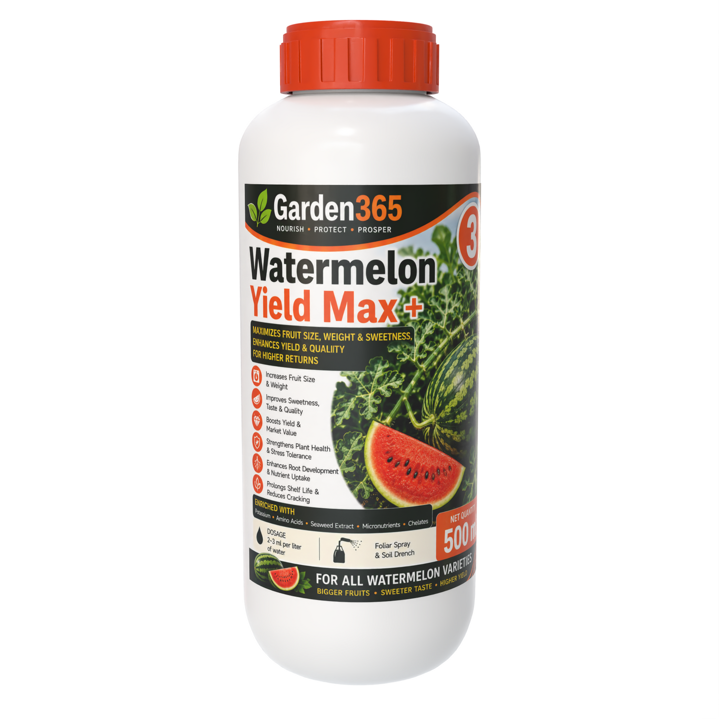 Watermelon Yield Booster Kit – Watermelon 1 Vine Grow+ | Watermelon 2 Flower Set+ | Watermelon 3 Yield Max+ for Vigorous Vine Growth, Better Flowering, Higher Fruit Set, Improved Fruit Size, Sweetness, Yield & Quality