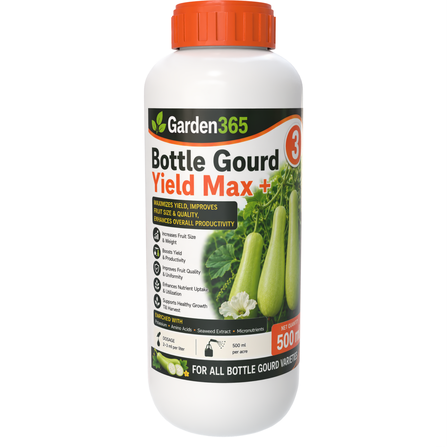 Bottle Gourd Yield Booster Kit – Bottle Gourd 1 Growth Boost+ | Bottle Gourd 2 Flower Set+ | Bottle Gourd 3 Yield Max+ for Higher Yield, Fruit Size & Quality
