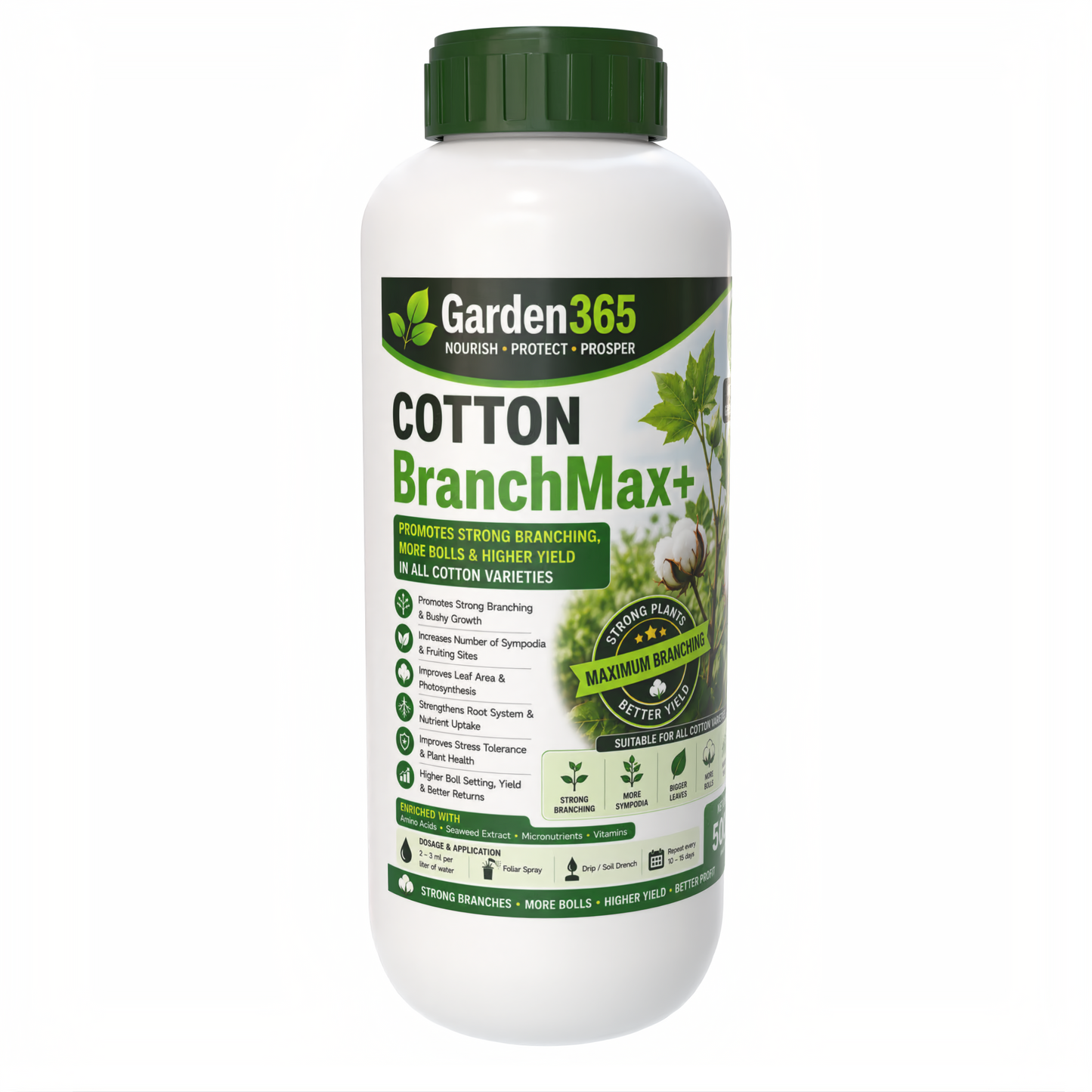 Cotton Yield Booster Kit – Cotton 1 BranchMax+ | Cotton 2 BollSet+ | Cotton 3 YieldMax+ for Higher Yield, Boll Size & Fiber Quality