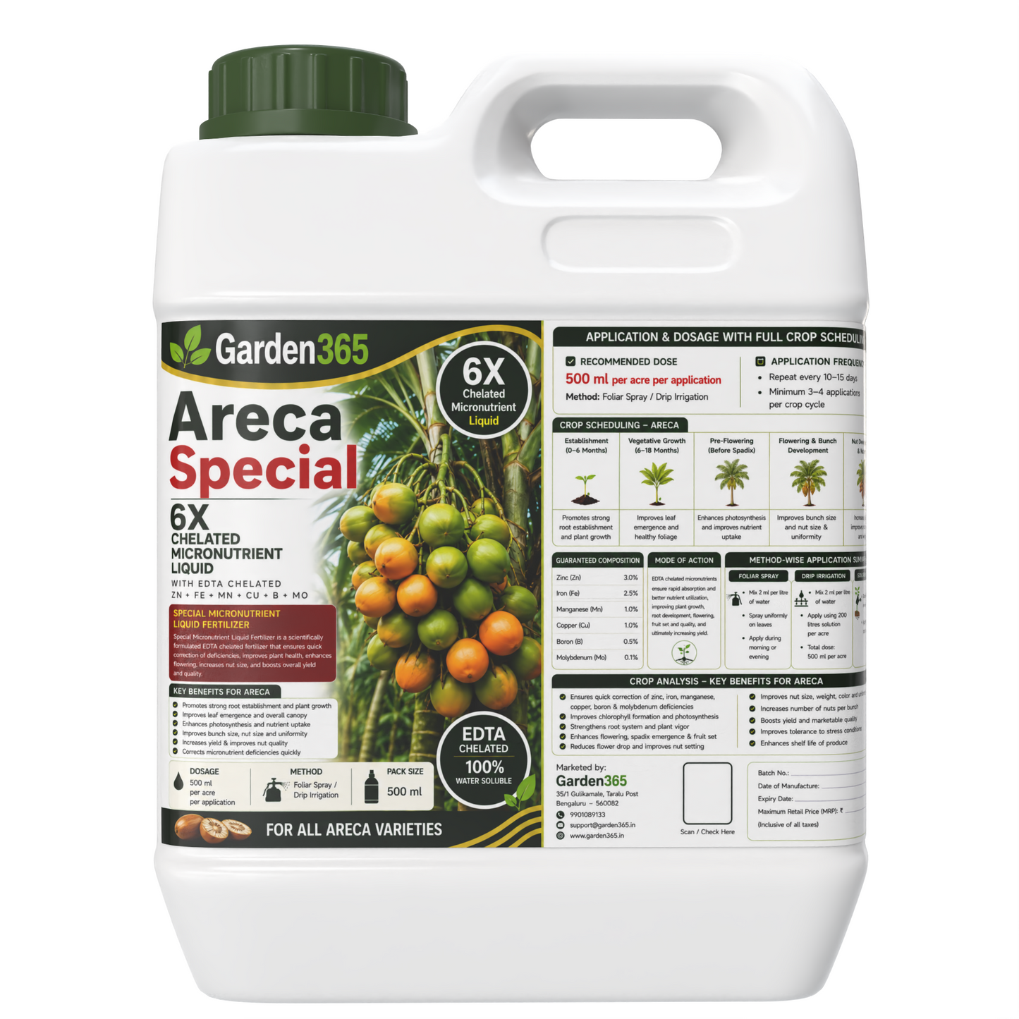 Arecanut Special Micronutrient Fertilizer  (सुपारी | ಅಡಿಕೆ | పొగాకు | பாக்கு | അടക്ക)  EDTA Chelated 100% Water Soluble Fertilizer – 400g per Acre