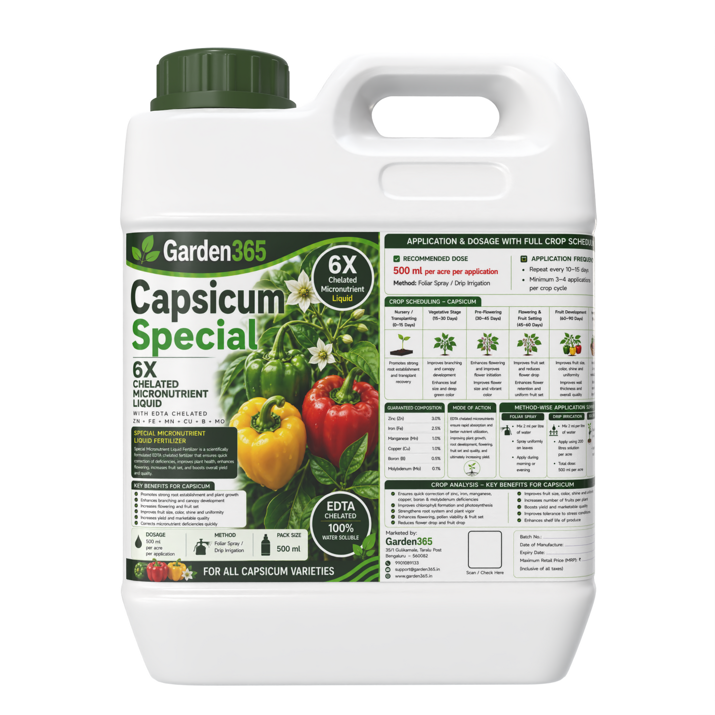 Capsicum Special Micronutrient Fertilizer  (शिमला मिर्च | ಕ್ಯಾಪ್ಸಿಕಂ | క్యాప్సికం | குடைமிளகாய் | ക്യാപ്സിക്കം)  EDTA Chelated 100% Water Soluble Fertilizer – 400g per Acre