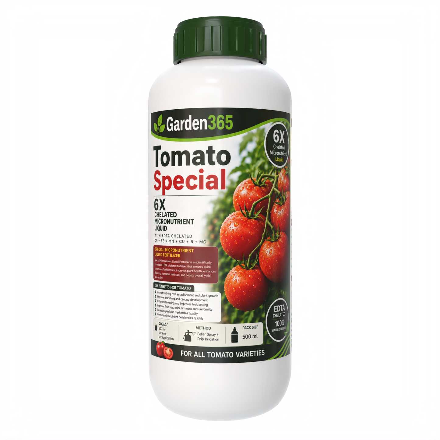 Tomato Special – 6X Chelated Micronutrient Liquid with EDTA Chelated Zn + Fe + Mn + Cu + B + Mo for Strong Growth, Better Flowering, Improved Fruit Set, Higher Yield & Quality