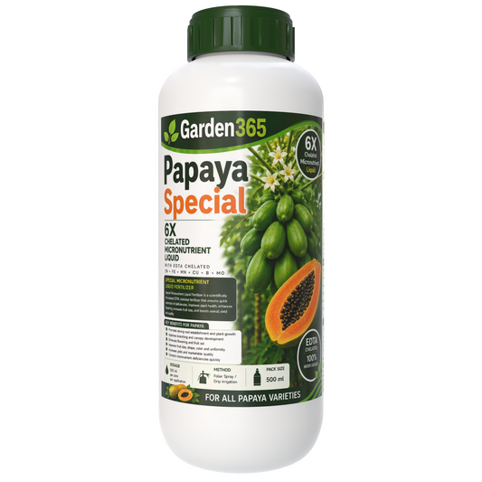 Papaya Special – 6X Chelated Micronutrient Liquid with EDTA Chelated Zn + Fe + Mn + Cu + B + Mo for Vigorous Plant Growth, Better Flowering, Improved Fruit Set, Higher Yield, Superior Fruit Size & Quality