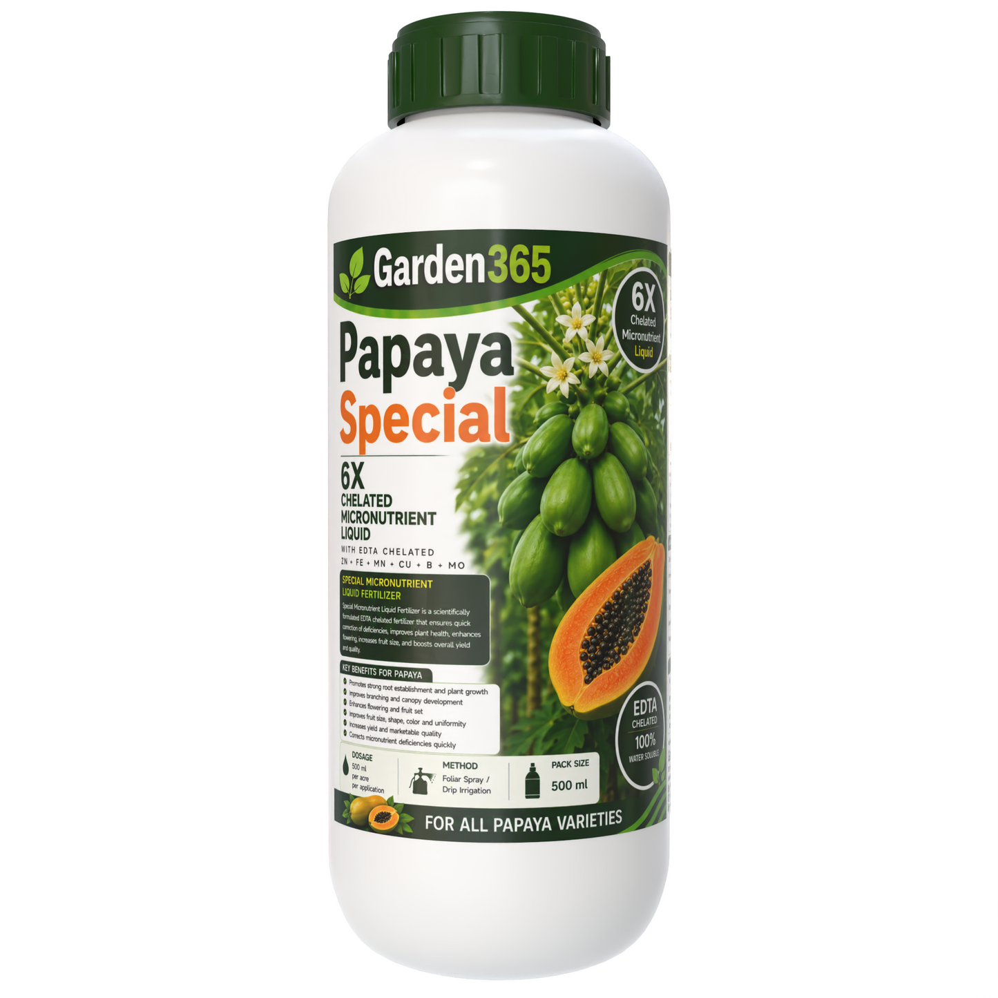 Papaya Special Micronutrient Fertilizer  (पपीता | ಪಪ್ಪಾಯಿ | బొప్పాయి | பப்பாளி | പപ്പായ)  EDTA Chelated 100% Water Soluble Fertilizer – 400g per Acre