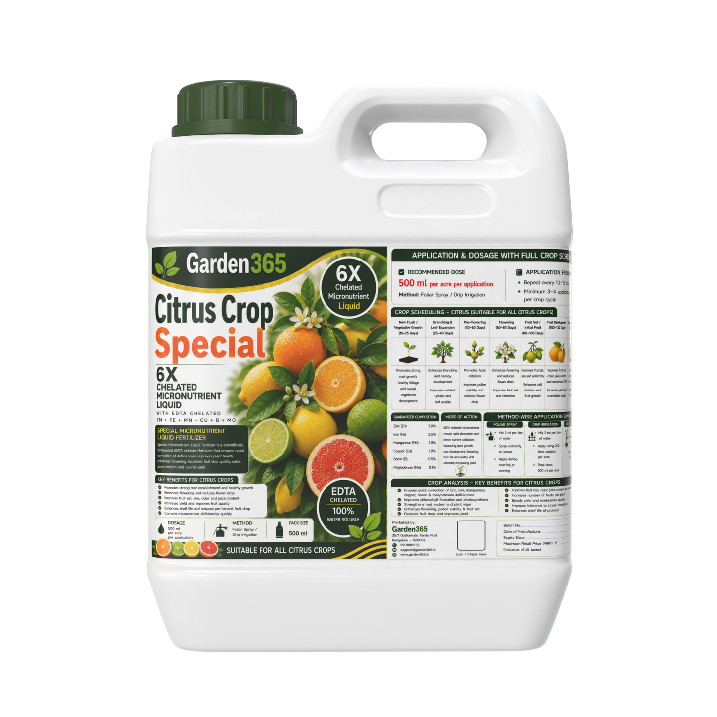 Citrus Crop Special – 6X Chelated Micronutrient Liquid with EDTA Chelated Zn + Fe + Mn + Cu + B + Mo for Better Flowering, Fruit Set, Juice Content, Fruit Quality & Higher Yield