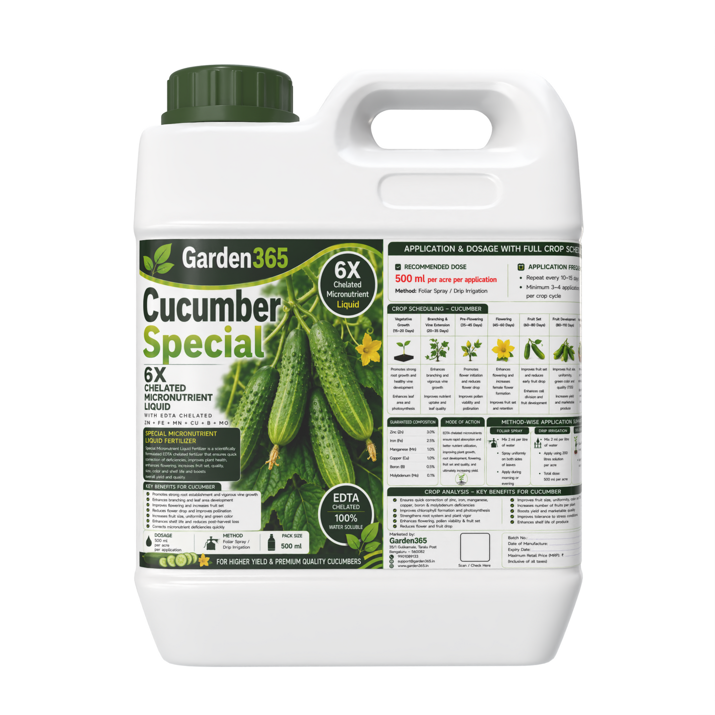 Cucumber Special Micronutrient Fertilizer  (खीरा | ಸೌತೆಕಾಯಿ | దోసకాయ | வெள்ளரிக்காய் | വെള്ളരിക്ക)  EDTA Chelated 100% Water Soluble Fertilizer – 400g per Acre