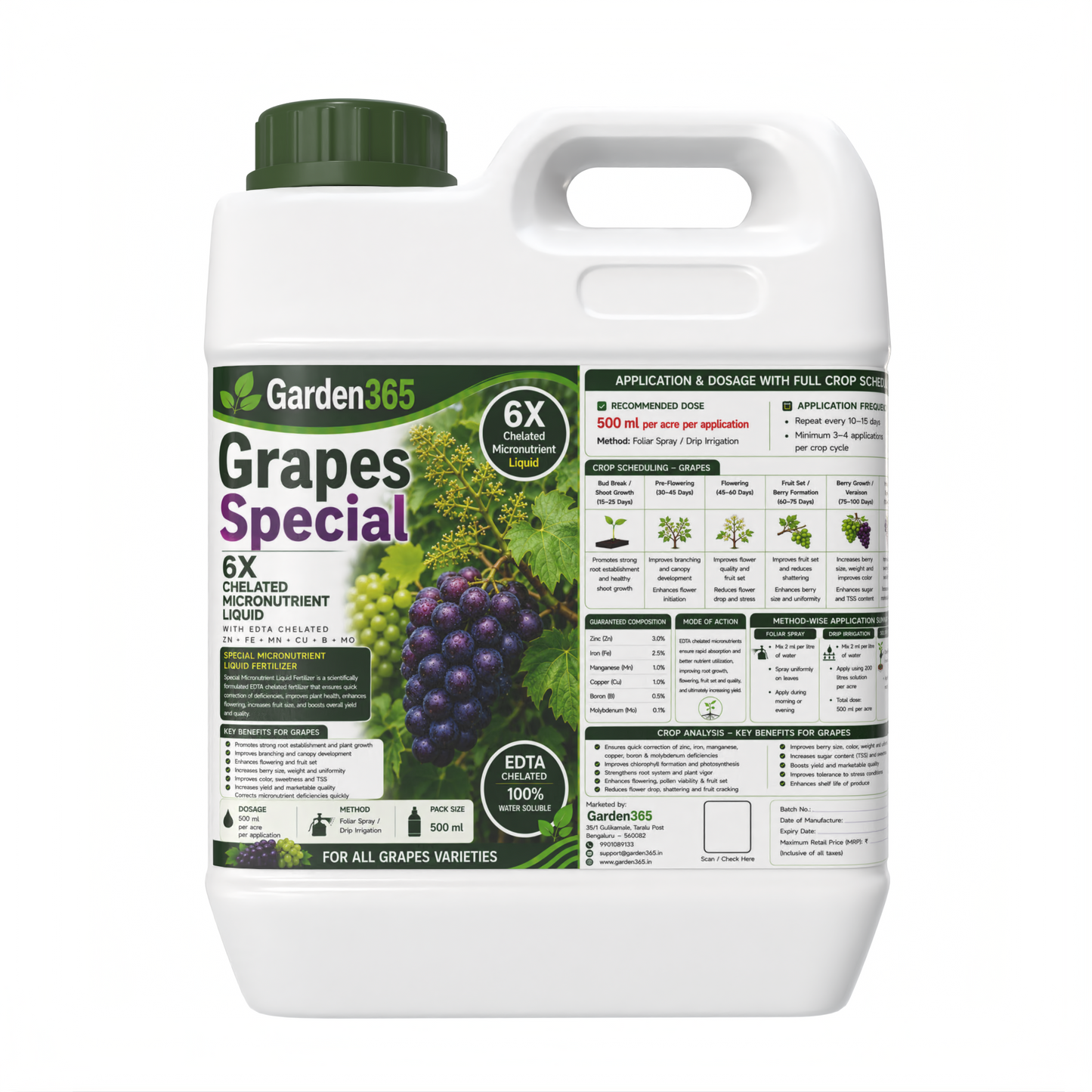 Grapes Special Micronutrient Fertilizer  (अंगूर | ದ್ರಾಕ್ಷಿ | ద్రాక్ష | திராட்சை | മുന്തിരി)  EDTA Chelated 100% Water Soluble Fertilizer – 400g per Acre
