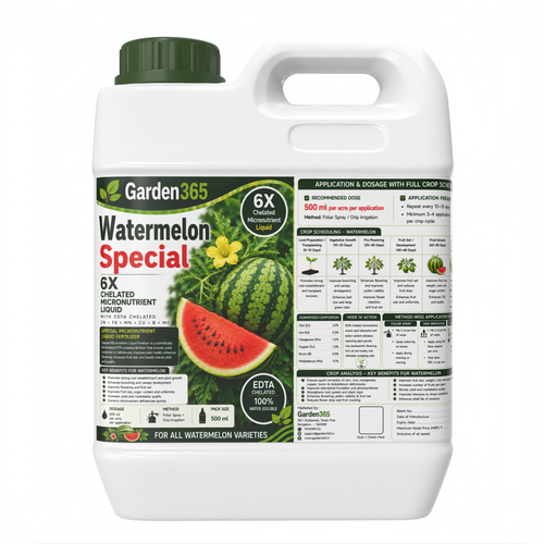 Watermelon Special – 6X Chelated Micronutrient Liquid with EDTA Chelated Zn + Fe + Mn + Cu + B + Mo for Vigorous Vine Growth, Better Flowering, Improved Fruit Set, Higher Yield, Superior Fruit Size & Sweetness