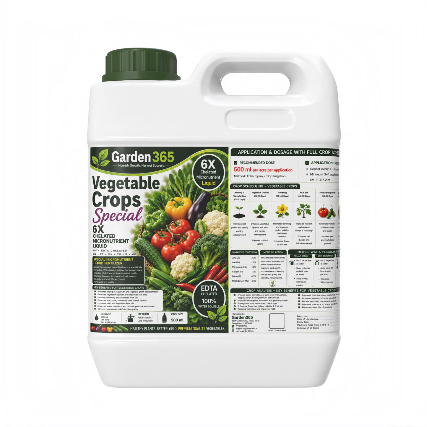 Vegetable Crops Special – 6X Chelated Micronutrient Liquid with EDTA Chelated Zn + Fe + Mn + Cu + B + Mo for Better Growth, Flowering, Fruit Set, Yield & Premium Quality Vegetables