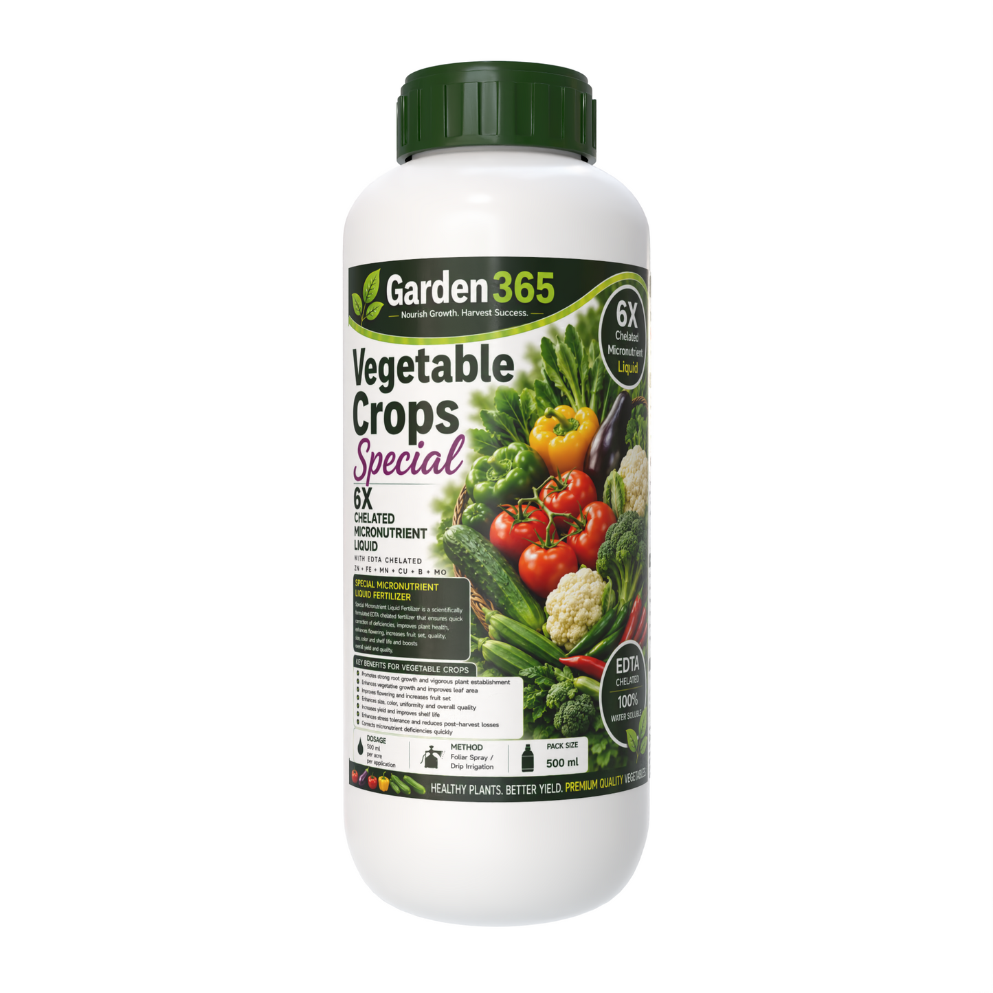Vegetable Crops Special – 6X Chelated Micronutrient Liquid with EDTA Chelated Zn + Fe + Mn + Cu + B + Mo for Better Growth, Flowering, Fruit Set, Yield & Premium Quality Vegetables