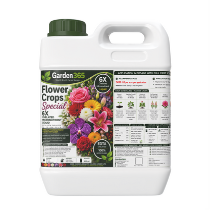 Flower Crops Special – 6X Chelated Micronutrient Liquid with EDTA Chelated Zn + Fe + Mn + Cu + B + Mo for Profuse Flowering, Bigger Blooms, Better Color & Higher Yield