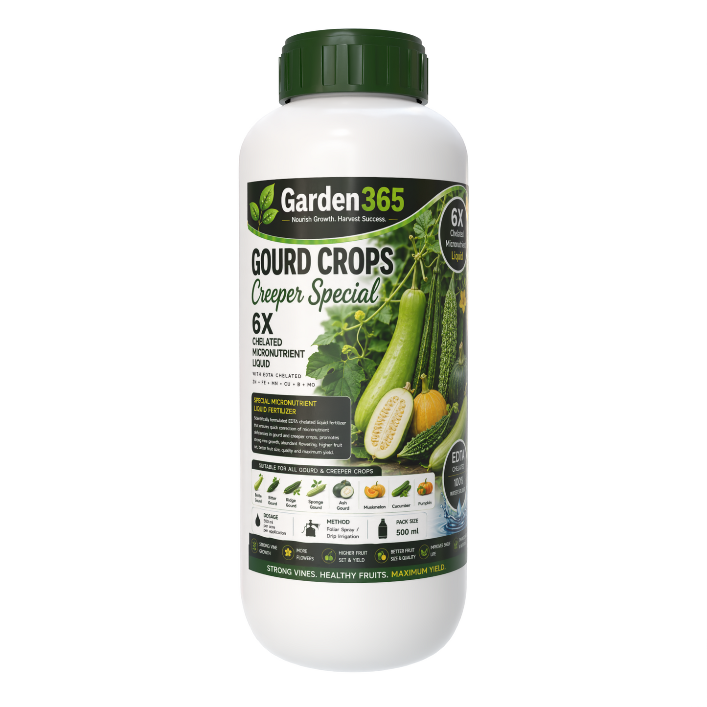 Gourd Crops Creeper Special – 6X Chelated Micronutrient Liquid with EDTA Chelated Zn + Fe + Mn + Cu + B + Mo for Vigorous Vine Growth, Better Flowering, Higher Fruit Set, Yield & Quality