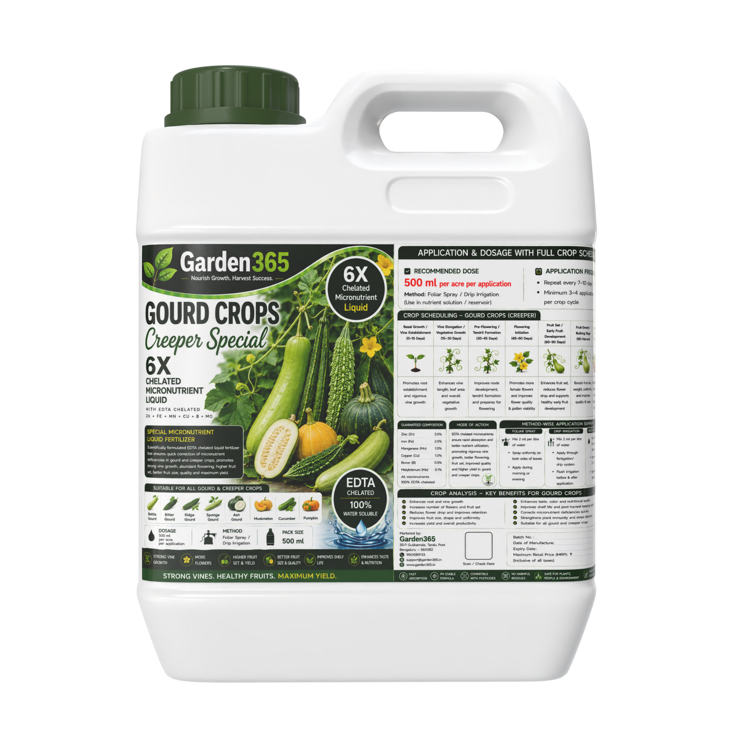 Gourd Crops Creeper Special – 6X Chelated Micronutrient Liquid with EDTA Chelated Zn + Fe + Mn + Cu + B + Mo for Vigorous Vine Growth, Better Flowering, Higher Fruit Set, Yield & Quality