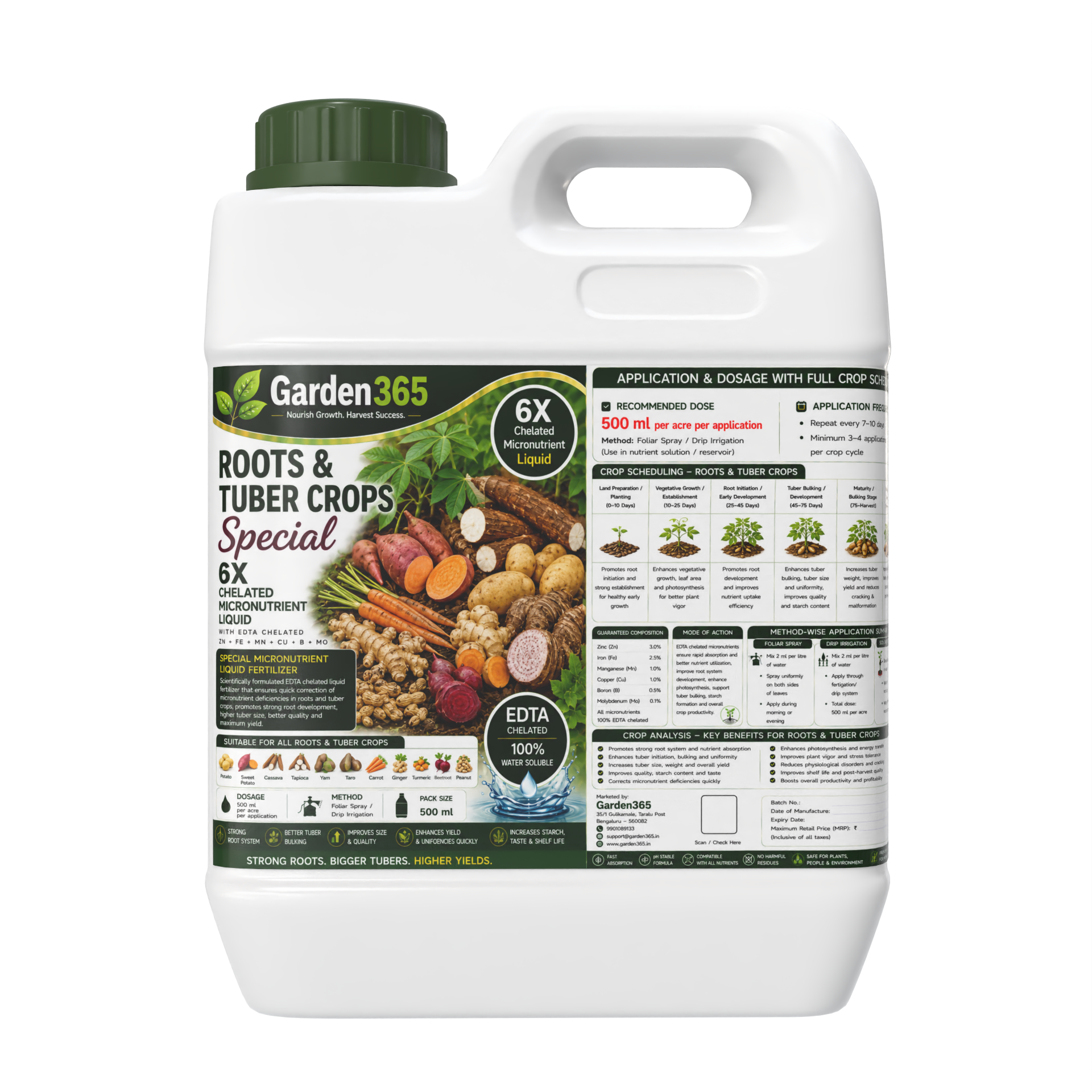 Roots & Tuber Crops Special – 6X Chelated Micronutrient Liquid with EDTA Chelated Zn + Fe + Mn + Cu + B + Mo for Strong Root Development, Bigger Tubers, Better Quality & Higher Yield