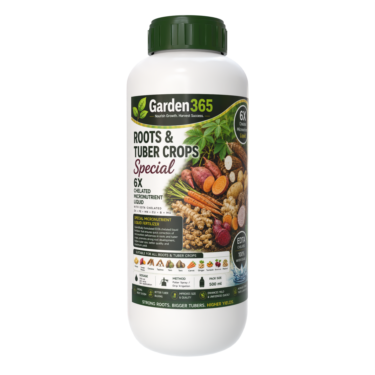 Roots & Tuber Crops Special – 6X Chelated Micronutrient Liquid with EDTA Chelated Zn + Fe + Mn + Cu + B + Mo for Strong Root Development, Bigger Tubers, Better Quality & Higher Yield