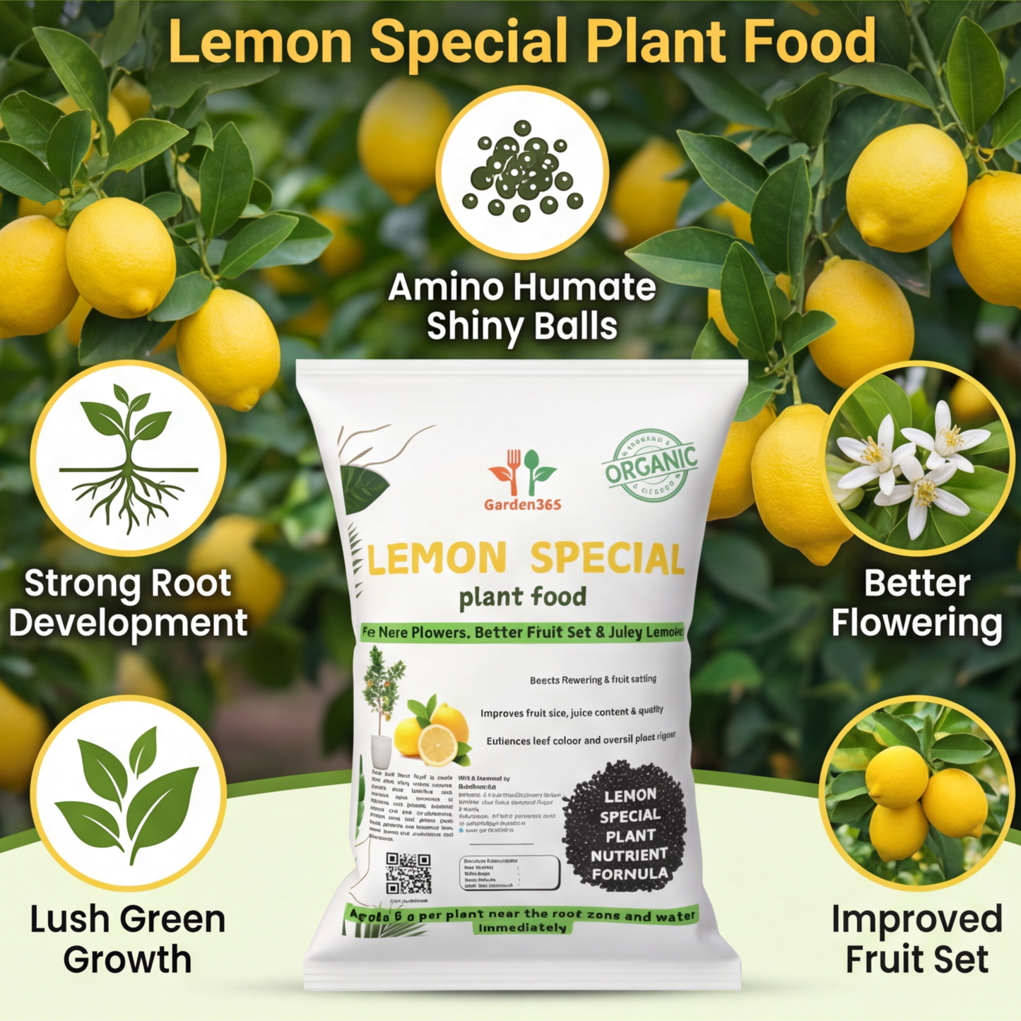 Lemon Special Plant Food – Growth & Fruit Booster for Healthy Plants, More Flowers & Juicy Fruits (Apply Up to 100 Plants / Times)
