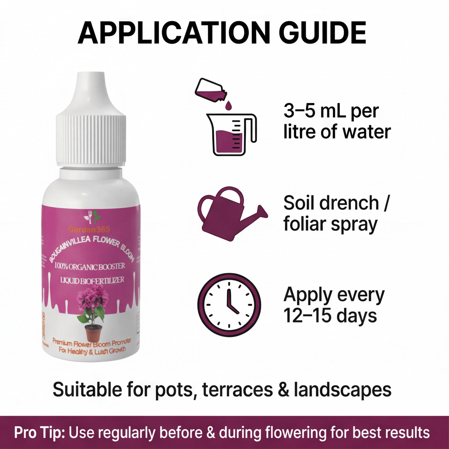 Bougainvillea Flower Bloom – Organic Bio Fertilizer for Bougainvillea 50 ml | Makes upto 10 Ltr