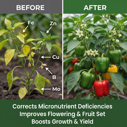 Capsicum Special Micronutrient Fertilizer  (शिमला मिर्च | ಕ್ಯಾಪ್ಸಿಕಂ | క్యాప్సికం | குடைமிளகாய் | ക്യാപ്സിക്കം)  EDTA Chelated 100% Water Soluble Fertilizer – 400g per Acre