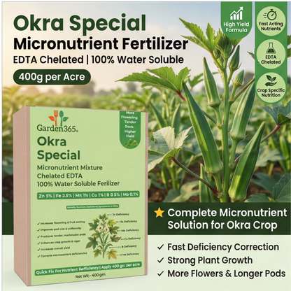 Okra Special Micronutrient Fertilizer  (भिंडी | ಬೆಂಡೆಕಾಯಿ | బెండకాయ | வெண்டைக்காய் | വെണ്ടക്ക)  EDTA Chelated 100% Water Soluble Fertilizer – 400g per Acre