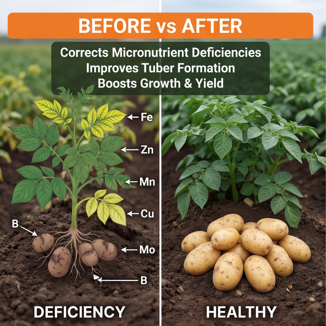 Potato Special Micronutrient Fertilizer  (आलू | ಆಲೂಗಡ್ಡೆ | బంగాళదుంప | உருளைக்கிழங்கு | ഉരുളക്കിഴങ്ങ്)  EDTA Chelated 100% Water Soluble Fertilizer – 400g per Acre