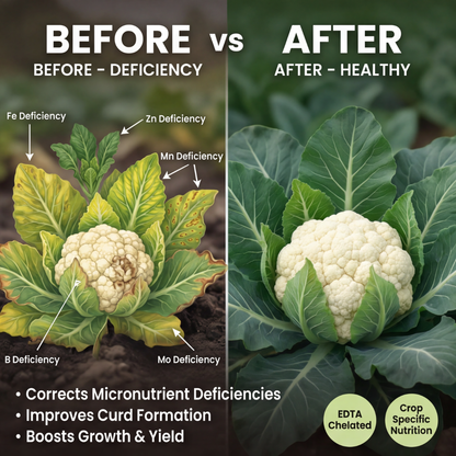 Cauliflower Special Micronutrient Fertilizer  (फूलगोभी | ಹೂಕೋಸು | కాలీఫ్లవర్ | காலிஃபிளவர் | കോളിഫ്ലവർ)  EDTA Chelated 100% Water Soluble Fertilizer – 400g per Acre