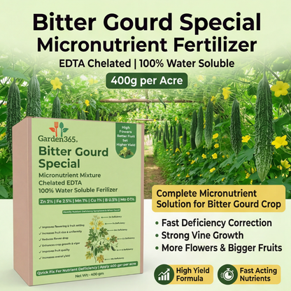 Bitter Gourd Special Micronutrient Fertilizer  (करेला | ಹಾಗಲಕಾಯಿ | కాకరకాయ | பாகற்காய் | പാവയ്ക്ക)  EDTA Chelated 100% Water Soluble Fertilizer – 400g per Acre