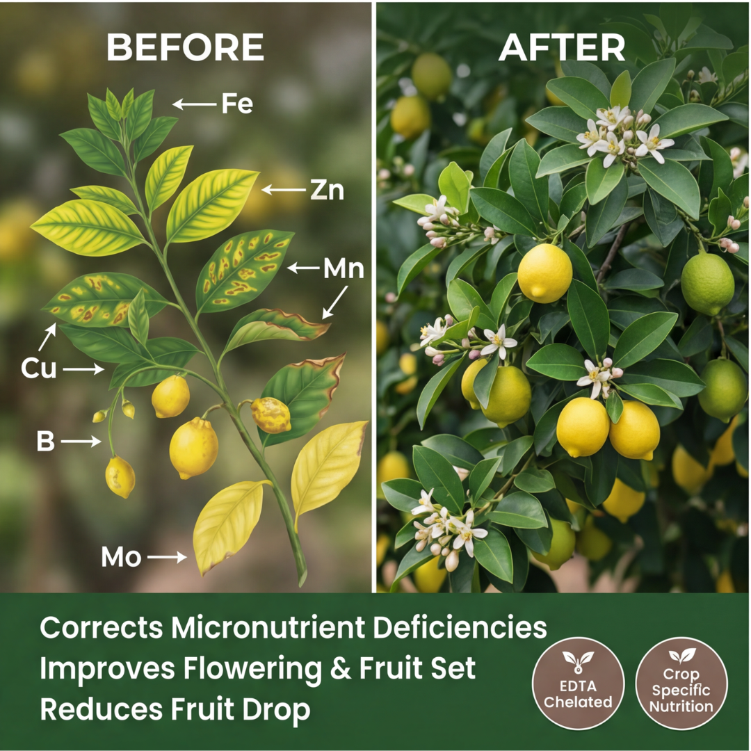 Lemon Special Micronutrient Fertilizer  (नींबू | ನಿಂಬೆ | నిమ్మకాయ | எலுமிச்சை | നാരങ്ങ)  EDTA Chelated 100% Water Soluble Fertilizer – 400g per Acre