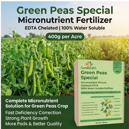 Green Peas Special Micronutrient Fertilizer  (मटर | ಬಟಾಣಿ | బఠాణీ | பட்டாணி | പച്ചപ്പയർ)  EDTA Chelated 100% Water Soluble Fertilizer – 400g per Acre