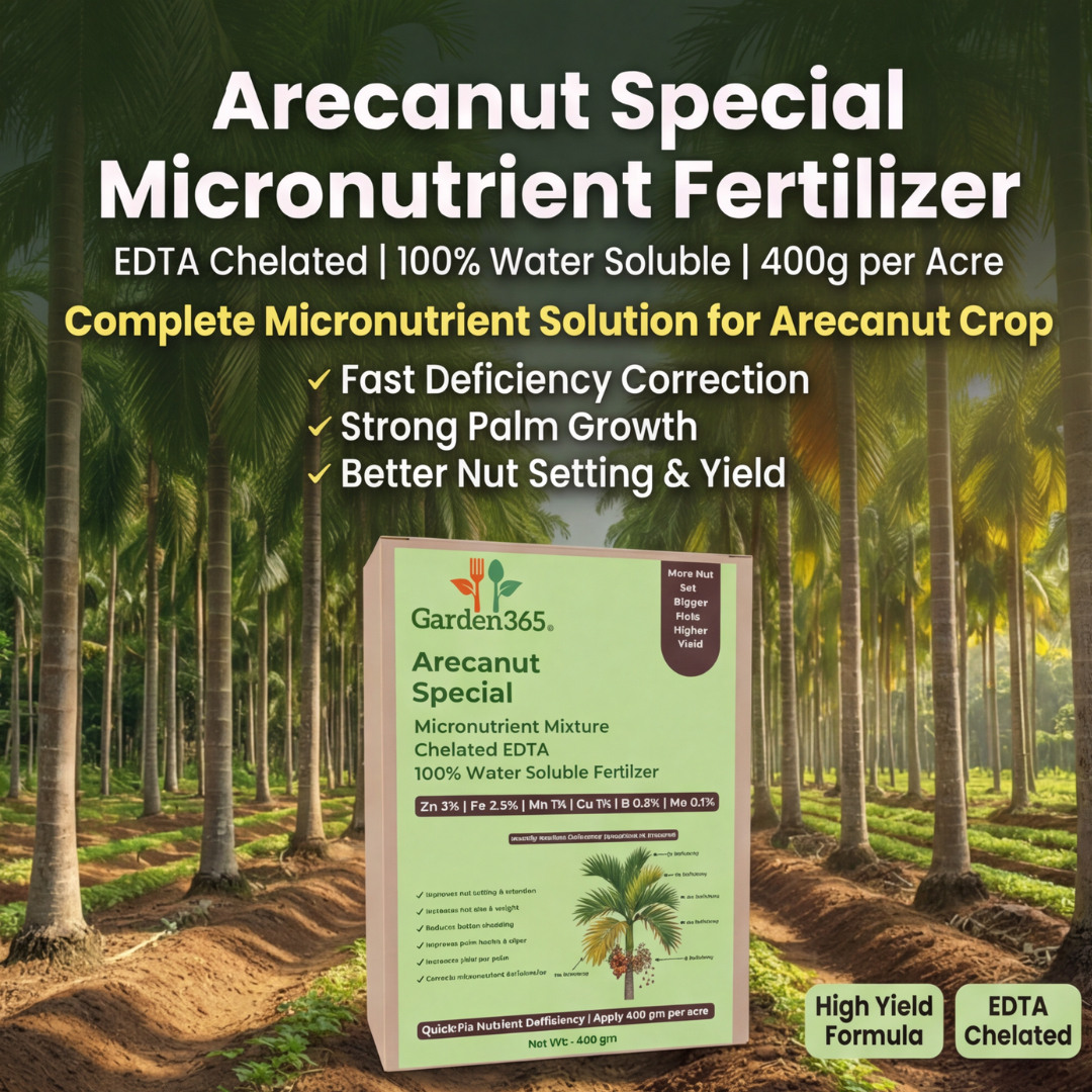 Arecanut Special Micronutrient Fertilizer  (सुपारी | ಅಡಿಕೆ | పొగాకు | பாக்கு | അടക്ക)  EDTA Chelated 100% Water Soluble Fertilizer – 400g per Acre